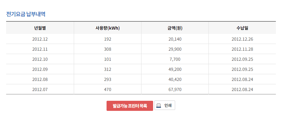 전기요금 납부확인서